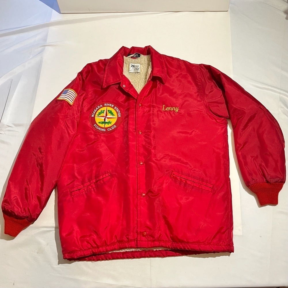 Vintage 60s Fishing Jacket Mens Large Niagara River Patch Sherpa Lined USA Coat